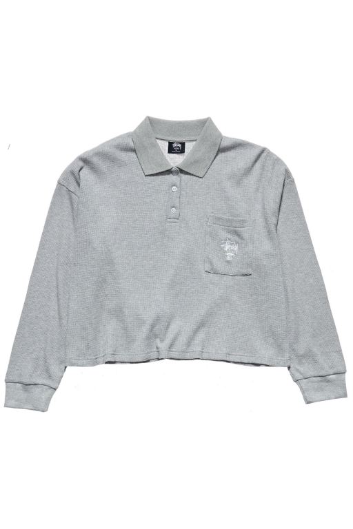 Stussy Womens Owens Waffle Henley Long Sleeve T Shirt Grey - WAXKD1520